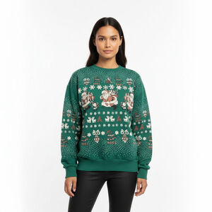 Sky Lite Vintage Green Christmas Crew Neck AOP Sweater Medium